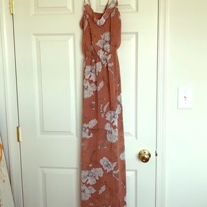 Salmon colored maxi dress with lace up back